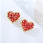 (red )occidental style luxurious embed Zirconium love ear stud personality creative earrings Earring