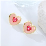 ( Pink)occidental style fashion Earring Rhinestone embed color zircon earrings heart-shaped lady ear stud