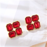 ( red)occidental style retro Earring flash diamond Rhinestone splice ear stud high personality geometry square earrings
