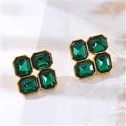 ( green)occidental style retro Earring flash diamond Rhinestone splice ear stud high personality geometry square earrin