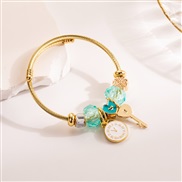 (green ) stainless steel gold bangle woman DIY cartoon elephant bracelet personality key pendant