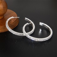 ( Silver)  Double row Rhinestone annular circle female personality stage temperament EarringE