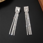 ( Silver)fashion Rhinestone earring brief tassel claw chain square earrings atmospheric EarringE