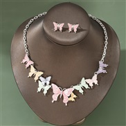 (SZ 643baik)occidental style color daisy butterfly pendant Alloy necklace earrings set woman summer