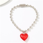 (NZ29  hongse) beads glass color love pendant necklace woman brief beads samll clavicle chain