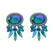 ( blue)colorful diamond earrings occidental style exaggerating Earring woman Alloy diamond Round flowers ear stud