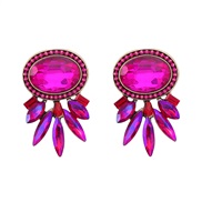 ( rose Red)colorful diamond earrings occidental style exaggerating Earring woman Alloy diamond Round flowers ear stud