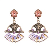 ( Pink)colorful diamond earrings occidental style fully-jewelled Earring woman Alloy diamond exaggerating retro Bohemia