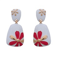 ( red)summer occidental style earrings Alloy enamel ear stud woman square fashion flowers pattern exaggerating