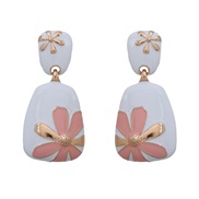 ( Pink)summer occidental style earrings Alloy enamel ear stud woman square fashion flowers pattern exaggerating
