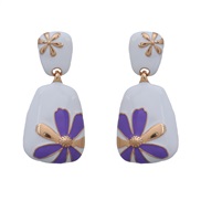 (purple)summer occidental style earrings Alloy enamel ear stud woman square fashion flowers pattern exaggerating