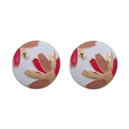 ( red)summer occidental style earrings Alloy enamel ear stud woman Round fashion flowers pattern Korean style Earring w