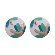 ( blue)summer occidental style earrings Alloy enamel ear stud woman Round fashion flowers pattern Korean style Earring 