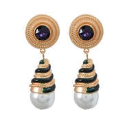 ( black)medium earrings occidental style retro Earring woman Round Alloy enamel embed Pearl