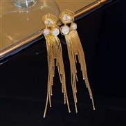 ( Silver needle  Gold)silver zircon flowers Pearl earrings occidental style Metal wind long style tassel earring person