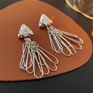 ( Silver needle  Silver)personality Metal zircon triangle love silver earrings fashion Irregular temperament high Earri