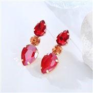 ( red)occidental style fashion brief wind Rhinestone earrings woman style geometry drop high ear stud