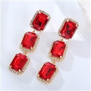( red)occidental style fashion diamond zircon gem ear stud long square crystal earrings Earring high
