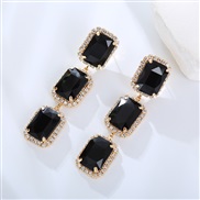 ( black)occidental style fashion diamond zircon gem ear stud long square crystal earrings Earring high