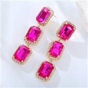 ( rose Red)occidental style fashion diamond zircon gem ear stud long square crystal earrings Earring high