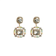 ( white)occidental style fashion new fresh ear stud all-Purpose diamond square Rhinestone earrings lady geometry Earring