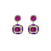 ( rose Red)occidental style fashion new fresh ear stud all-Purpose diamond square Rhinestone earrings lady geometry Ear