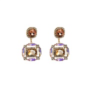 ( champagne)occidental style fashion new fresh ear stud all-Purpose diamond square Rhinestone earrings lady geometry Ea