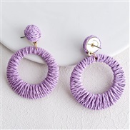(purple)occidental style Bohemia wind handmade weave geometry Irregular Round earring leisure