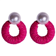 ( rose Red)occidental style summer earrings handmade weave geometry Oval Pearl earrings Bohemian style