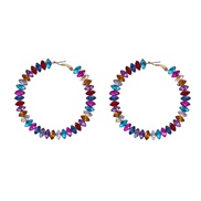 ( Color)colorful diamond earrings exaggerating occidental style circle woman Round Alloy diamond fully-jewelledearrings