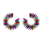 ( Color)occidental style colorful diamond earrings Word Earring womanins fashion Round sun flower flowers