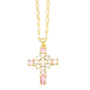 ( Pink)occidental style embed Pearl cross necklaceins samll clavicle chain temperament all-Purposenku