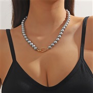 (JXJL21149  gray  1  ) color big necklace woman  brief temperament clavicle chain  samll high sweater chain chain