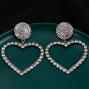 (E2141 2)silver occidental style exaggerating big love earrings  hollow Peach heart fully-jewelled Earring personality 