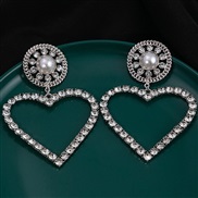 (E2141 4)silver occidental style exaggerating big love earrings  hollow Peach heart fully-jewelled Earring personality 