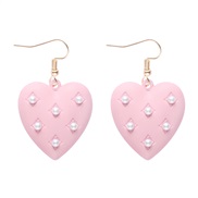 ( Pink)Korean style woman color lovely Earring Peach heart love earrings embed samll Pearl