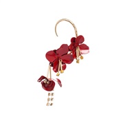 ( red)occidental style multilayer Alloy flowers diamond tassel earrings woman Korean retro earrings