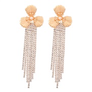 ( Gold)occidental style exaggerating Metal flowers Alloy diamond long style tassel earrings woman Earring