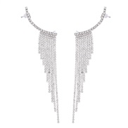 ( Silver)earrings Alloy Rhinestone diamond long style tassel earrings woman occidental style exaggerating claw chain Ea
