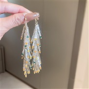 ( Silver needle  Silver( Tassels)) long crystal tassel earrings woman personality exaggerating high earring fashion Ear