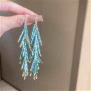 ( Silver needle Cyan ( Tassels)) long crystal tassel earrings woman personality exaggerating high earring fashion Earri