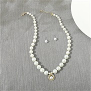 (SZ 58 yuanxing) occidental style woman Pearl necklace ear stud set fashion Peach heart diamond pendant woman chain