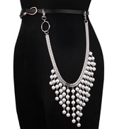 ( White KPearl )occidental style  brief leisure Metal chain belt ornament chain Pearl tassel pendant chain