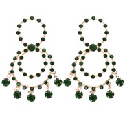 ( green)occidental style exaggerating fashion colorful diamond Round tassel Alloy diamond Rhinestone earring earrings w