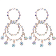 (AB)occidental style exaggerating fashion colorful diamond Round tassel Alloy diamond Rhinestone earring earrings woman