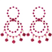 ( rose Red)occidental style exaggerating fashion colorful diamond Round tassel Alloy diamond Rhinestone earring earring