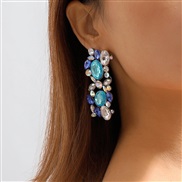 ( blue)E exaggerating retro flowers earrings  colorful diamond personality Earring fashion elegant earring woman