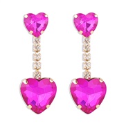 ( rose Red)E heart-shaped Rhinestone temperament samll earrings  claw chain tassel romantic Earring woman