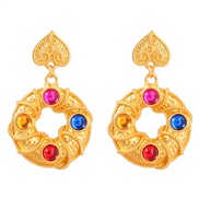 ( Color)medium earrings occidental style retro Earring heart-shaped Round Alloy embed resin Bohemia earring