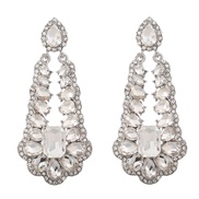 ( Silver)occidental style exaggerating earrings Alloy diamond Earring woman multilayer drop glass diamond fully-jewelle